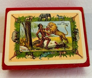 lot 369 image: Vintage New in Package Playing Cards in East African Motif with Suede Sleeve