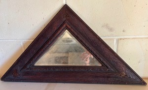 lot 423 image: Antique Art Deco Triangular MIRROR in Dark Hardwood Frame