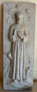 lot 429 image: Vintage Cement Figural Relief of FRANCIS of ASSISI Saint of the Animals Garden Decor