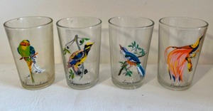 lot 442 image: Vintage MCM Exotic Bird Juice Drinking GLASSES - Qty 4