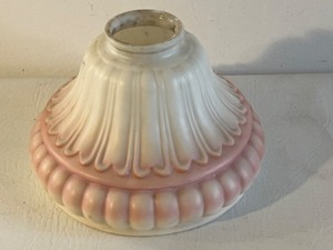 lot 417 image: Vintage Art Deco Ribbed Milkglass Lamp Shade with a Subtle Pink Edge Replacement Piece