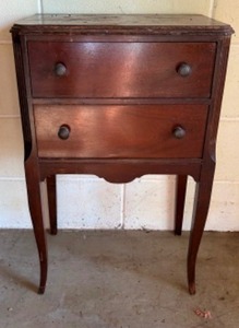 lot 405 image: Mahogany Wooden Side Table with Queen Anne Legs and Two Faux Drawers