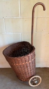 lot 404 image: Vintage Rolling Mary Poppins Wicker Cane Basket Authentic French Rolling French Market Basket