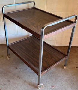 lot 342 image: Vintage MCM Retro Mid Century BAR CART With Faux Woodgrain