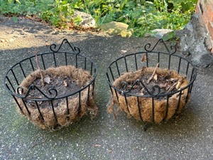 lot 317 image: Vintage Pair of Black Wrought Iron Footed PLANTERS