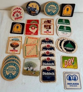 lot 387 image: Cardboard Beer Coasters with German Names like DieKirch, Hefbrauhaus, Gurten, Mousel and More