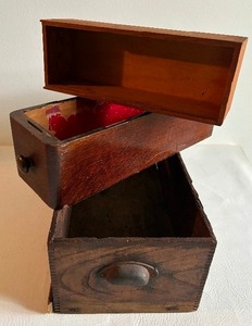 lot 299 image: Vintage Wooden Drawers  Boxes UNIQUE STORAGE Micro Dovetailed