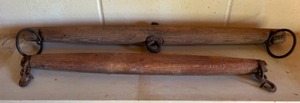 lot 408 image: Antique Wooden Oak Yokes with Metal Rings and Metal Bolts - QTY 2