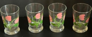 lot 464 image: Vintage Rolled Base Juice Glasses Floral Tulip Motif - Qty 4