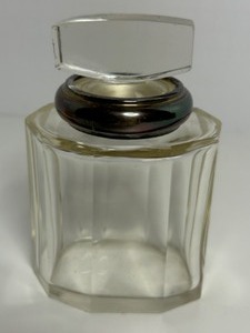 lot 348 image: Sampson Mordan & Co 1800s Sterling Silver Lipped Cologne Bottle & Celluloid Covered Trinket Box