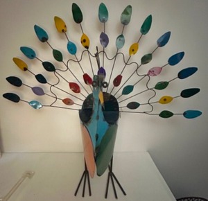 lot 87 image: Colorful Recycled Metal Art PEACOCK Large Sculpture Mexican Art New From PATINA