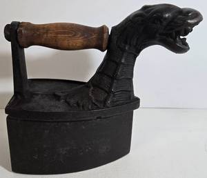 lot 1 image: Antique German Cast Iron THE MONSTER Coal Iron