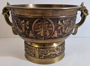 lot 2 image: Antique Hu Wen Ming Brass Incense Burner or Pot