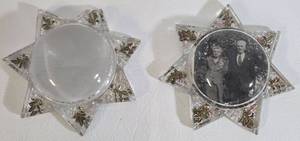 lot 9 image: Antique Victorian Mourning Star Goofus Glass Photo Magnifier 