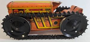 lot 14 image: Vintage MARX Tin Toy Litho Wind-up Bulldozer 
