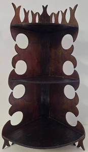 lot 28 image: Vintage Hand Carved Wood Corner Shelf