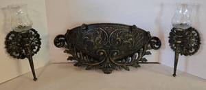 lot 58 image: Vintage HOMCO Burwood Wall Planter & 2 Candle Sconces