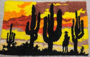 lot 55 image: Vintage Cactus Latch Hook Rug or Wall Hanging