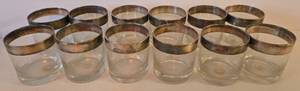 lot 38 image: 12 MCM Vintage DOROTHY THORPE Lo-Ball Glasses Silver Weighted