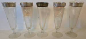 lot 40 image: 5 MCM Dorothy Thorpe Silver Rimmed Pilsner Beer Glasses 