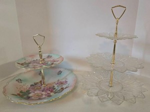 lot 104 image: 2 Vintage Federal Glass Lou Glazer & Schumann Bavaria Tiered Trays 