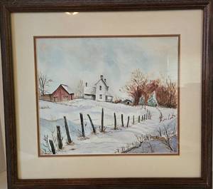 lot 96 image: Original Vintage Watercolor Painting Winter Landscape 