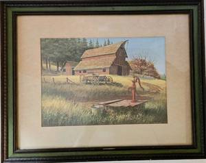 lot 121 image: Vintage Framed Farm Print by BOB BATES