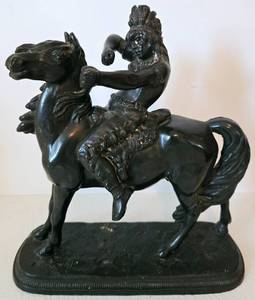 lot 126 image: Vintage Iron Native American Riding Horse Sculpture 