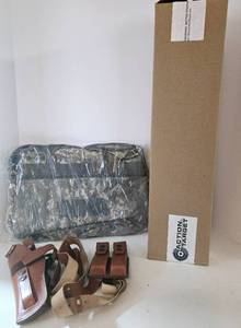 lot 151 image: NRA Duffle Bag, JBP Leather Shoulder Holster, Robus Gun Holder & Target Sheets