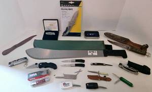 lot 191 image: Various Pocket Knives, Machete, Multi-tool, Money Clips wKnife