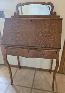lot 205 image: Antique Tiger Oak Secretary Desk 