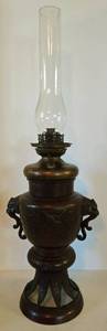lot 200 image: Vintage Decorative Metal Elephant Base Oil Lamp