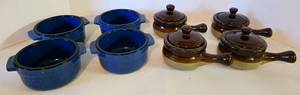 lot 219 image: Vintage CYRK Stoneware Pottery Soup Crocks & Speckled Blue Chili Bowls