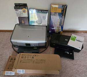 lot 270 image: HP Vivera Printer, HP Photosmart 3200, and Keyboards, Mouse, & Tool Kit