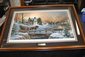 Wall Art - Heading Home - Best Friends and Their Pets Out for an Evening Ride by Terry Redlin Signed circa 1989 , Wood FrameDouble Matte