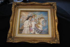 Original Fine Art Plaque in Fine Porcelain - Memories by Sandra Kuck Signed , Ornate FrameSingle Matte