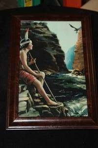 Wall Art - Indigenous Girl Watches Eagle Catch Fish , Wood Frame
