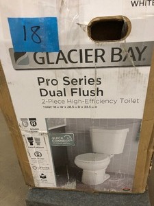 Glacier Bay 12 inch Rough In Two-Piece 1.1 GPF1.6 GPF Dual Flush Round Toilet in White Seat Included customer return see pictures