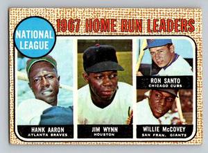 lot 29A image: Hank Aaron 1968 Topps #5 NL HR Leaders with McCovey, Santo, Wynn Vintage Baseball Card