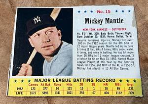 lot 3A image: Mickey Mantle 1963 Post #15 Rare Vintage Baseball Card