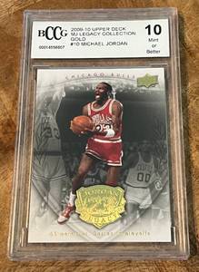 lot 10A image: Michael Jordan BCCG 10 Gem Mint 2009-10 Upper Deck MJ Legacy Collection Gold #10 Basketball Card