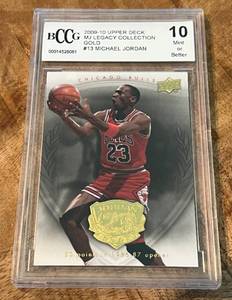 lot 15A image: Michael Jordan BCCG 10 Gem Mint 2009-10 Upper Deck MJ Legacy Collection Gold #13 Basketball Card