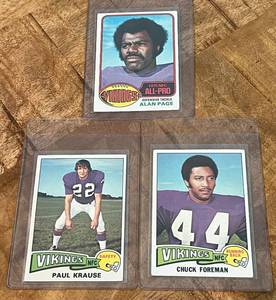 lot 57A image: Minnesota Vikings 3 Card Vintage Lot - Chuck Foreman, Paul Krause, Alan Page 1975-1976 Football Cards