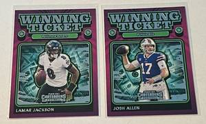 lot 58A image: LaMar Jackson and Josh Allen 2021 Contenders Winning Ticket 2 Card Insert Football Lot