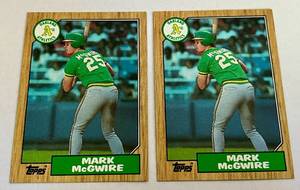 lot 69A image: 2 Mark McGwire RCs 1987 Topps #366 Rookie Baseball Card
