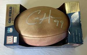 lot 20B image: Chris Hovan Signed Wilson Official Football - Minnesota Vikings