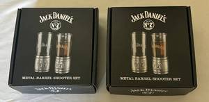 lot 41B image: (2) Jack Daniels Whiskey Metal Barrel Shooter Sets