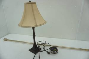 lot 85 image: Home decor, lamp, curtain rod and moving sliders
