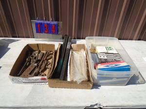 Qty of 3 flats of vintage tools & hinges. As shown.