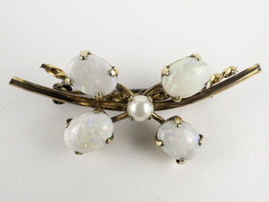 lot 147 image: Ronci  Natural Opal & Pearl Gold Filled Brooch .